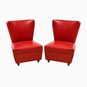 Set of Vintage Club Chairs in Red Synthetic Leather