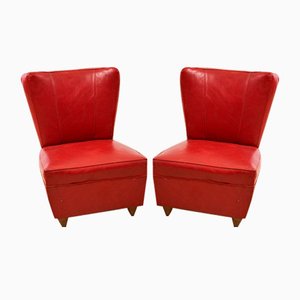 Vintage Club Chairs in Red Synthetic Leather, Set of 2