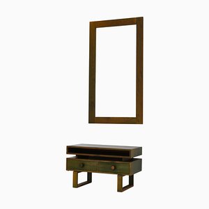 Scandinavian Modern Chest and Mirror in Green Stained Pinewood by Aksel Kjersgaard, Denmark, 1970s, Set of 2