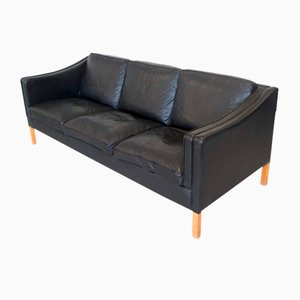 Dänisches 3-Sitzer Sofa aus schwarzem Leder von Stouby, 1960er