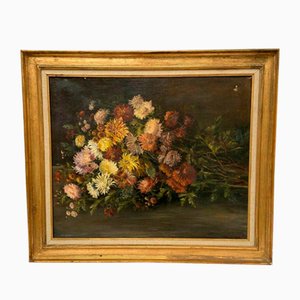 Red Flower Bouquet, Oil on Canvas, 1890s, Framed
