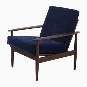 Vintage Blue and Brown Velvet Armchair