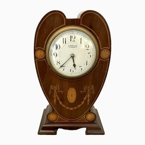 Horloge de Cheminée Antique Édouardienne en Acajou Marqueté, 1900
