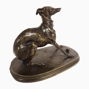 Pierre-Jules Mène, Greyhound with Ball, 19th Century, Bronze