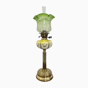 Lámpara de mesa victoriana antigua de latón y vidrio de calidad, década de 1860
