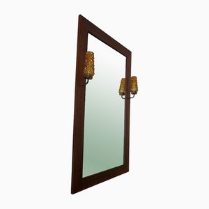 Large Danish Rosewood Wall Mirror with Amber Lights, 1960s