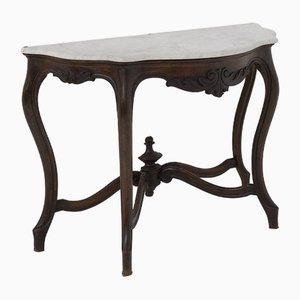 Table Console Antique en Bois et Marbre Blanc, Italie, 1890