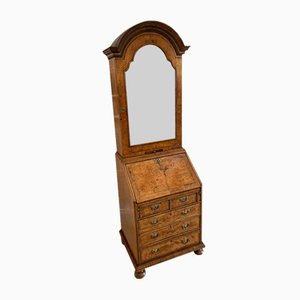 Antique Queen Anne Style Burr Walnut Bureau Bookcase, 1860