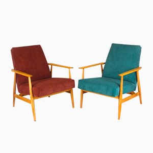 Fauteuils Mid-Century Rose & Turquoise en Hêtre, 1960s, Set de 2