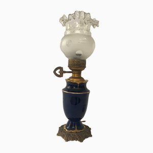 Lampe de Bureau en Porcelaine de Limoges Peinte, Verre Biseauté et Laiton, 1890s