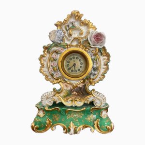 Horloge de Cheminée Édouardienne en Porcelaine Peinte à la Main, 1900s