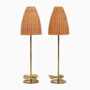 Mid-Century Table Lamps with Wicker Shades from Lyfa, 1960s, Set of 2