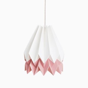 Polar White Origami Lamp with Dusty Rose Stripe by Orikomi