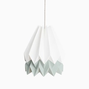 Polar White Origami Lamp with Smokey Sage Stripe by Orikomi