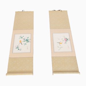 Chinese Scrolls Decorated with Flower Branches and Birds, Set of 2