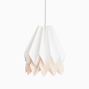 Polar White Origami Lamp with Creamy Oat Stripe by Orikomi