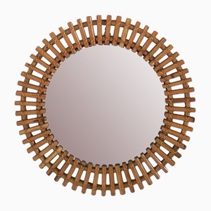 Vintage Round Wall Mirror with Bamboo Frame, Italy, 1950s
