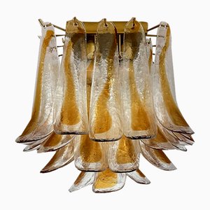 Lámpara de techo de Murano con pétalos de vidrio transparente y ámbar, años 90