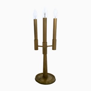 Vintage Three-Arm Brass Table Lamp with Candelabra Design, Italy, 1950s