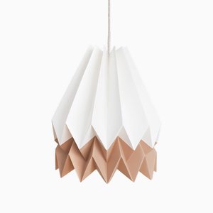 Plus Polar White Origami Lamp with Warm Chestnut Stripe by Orikomi