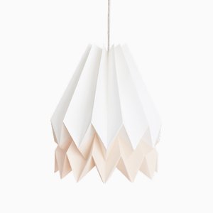 Plus Polar White Origami Lamp with Creamy Oat Stripe by Orikomi