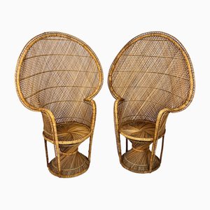Vintage Rattan and Wicker Peacock Chairs, 1970s, Set of 2