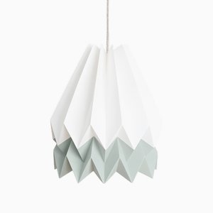 Plus Polar White Origami Lamp with Smokey Sage Stripe by Orikomi