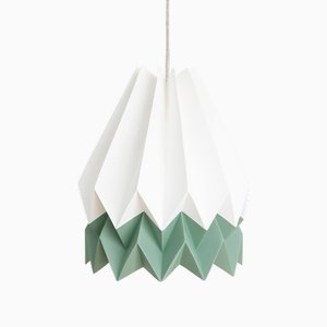 Lampe Origami Blanc Polaire avec Bande Forest Mist par Orikomi
