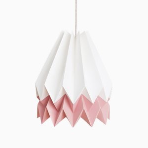 Plus Polar White Origami Lamp with Dusty Rose Stripe by Orikomi