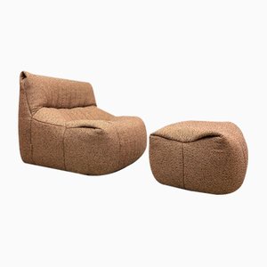 Vintage Aralia Armchair with Footstool by Michel Ducaroy for Ligne Roset, Set of 2