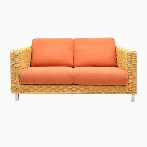 Vintage French Woven Rattan Wicker Two Seater Sofa from Ligne Roset