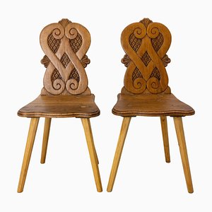 Vintage French Dining Chairs in Oak, Set of 2