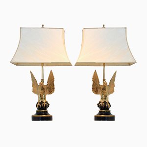 Large Belgian Brass Eagle Sculptured Table Lamps for Deknudt, Set of 2