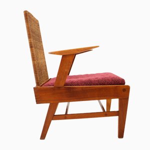 Beech and Rattan Armchair attributed to Uluv, Czechoslovakia, 1960s