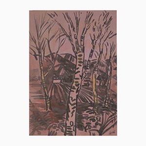 Reynold Arnould, Trees, Black Marker Drawing, Mid-20th Century