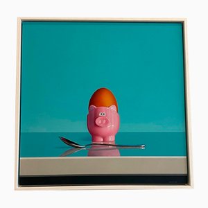 Christopher Green, Pink Pig Egg Cup & Spoon, 2010s, Oil on Board, Framed