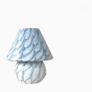 Blue and White Dye Swirl Murano Mushroom Lamp