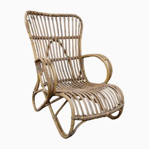 Dutch Rattan Belse Armchair with High Back, 1950s