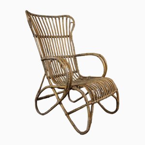 Dutch Patinated Rattan Belse Armchair with High Back, 1950s