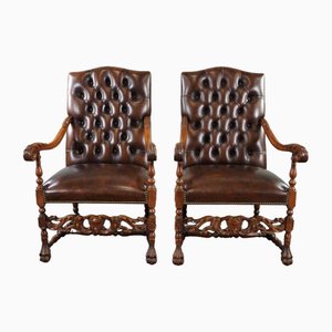 Poltrone Chesterfield in pelle, set di 2