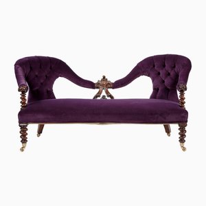 Canapé Victorien Barley Twist en Palissandre en Velours, Angleterre, 1900s