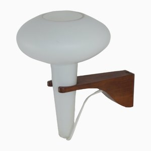 Lampada da parete Mushroom in teak e vetro bianco di Artimeta, anni '60