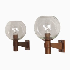 Brass Wall Lamps with Glass Teardrop Spheres, 1960s, Set of 2