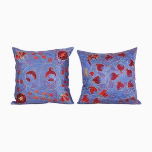 Embroidered Suzani Silk Cushion Cover, Uzbekistan, 2010s, Set of 2