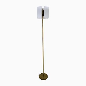 Vintage Minimalist Acrylic Glass and Brass Floor Lamp from Stilux Milano, Italy, 1960s