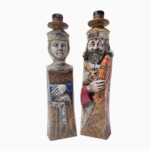 Bottiglie da liquore vintage in ceramica che rappresentano un re e una regina, Italia, anni '60, set di 2