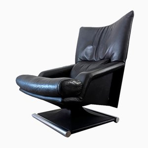 Armchair Lounge Chair 6500 in Leather Black by Rolf Benz
