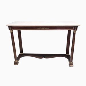 Neoclassical Style Walnut Console with Rectangular Carrara Marble Top, Italy, 1940s