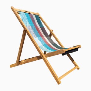 Lido Deck Chair with Hand Woven by Susanna Costantini Tessiture