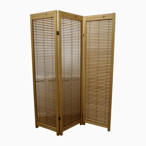 French Blonde Beech Louvered Screen Room Divider, 1960s